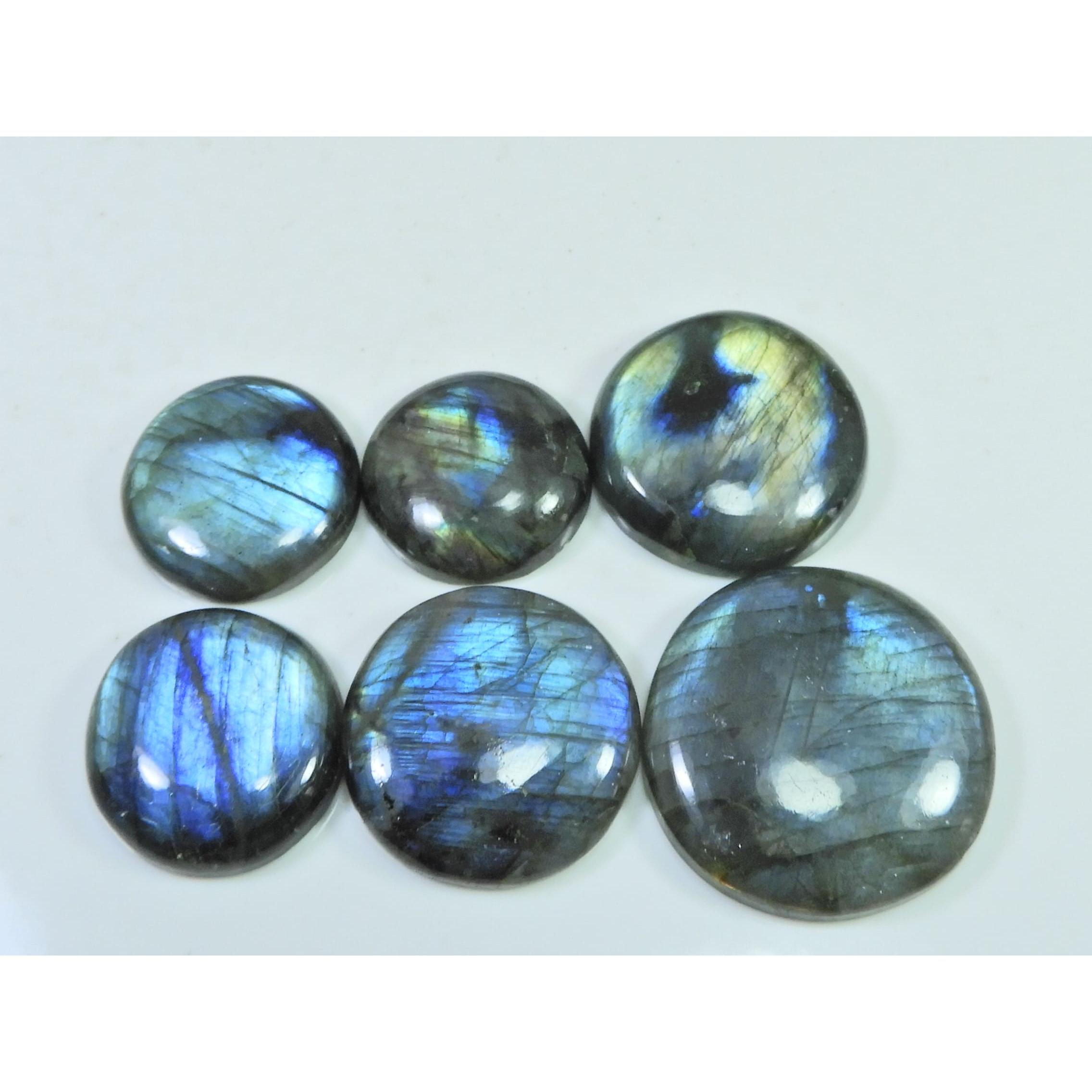 237Cts.Natural Labradorite Multi Flash Round Cabochon Loose Gemstone 6PcsLot C-1824