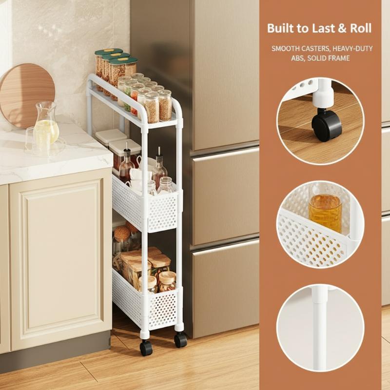 Mobile Shelf With Wheels Narrow Gap Trolley Multi-Layers Storage Rack Kitchen Bathroom 2/3/4 Tiers Storage Trolley Rolling Cart