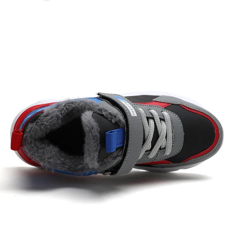 Winter Kids Sneakers Warm Fur Shoes Running Children's Boy Non-Slip Plus Furry Waterproof Leather Girl Casual Trekking Shoes