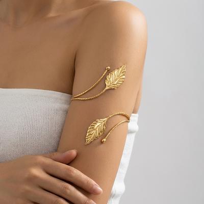 Minimalist Leaf Upper Arm Cuff Bracelet for Women Bohemian Gold Plated Armlet Open Bracelet Beach Party Jewelry Aesthetic Gift