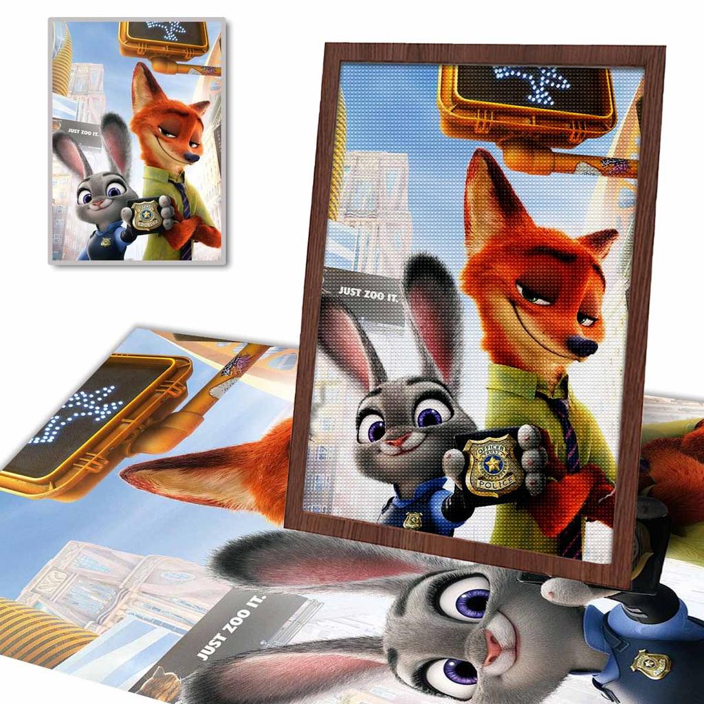 DIY Diamond Painting Officer Fox and Officer Rabbit Cross Stitch Kit Mosaic Art Diamond Painting Full Circle Diamond Home Decoration