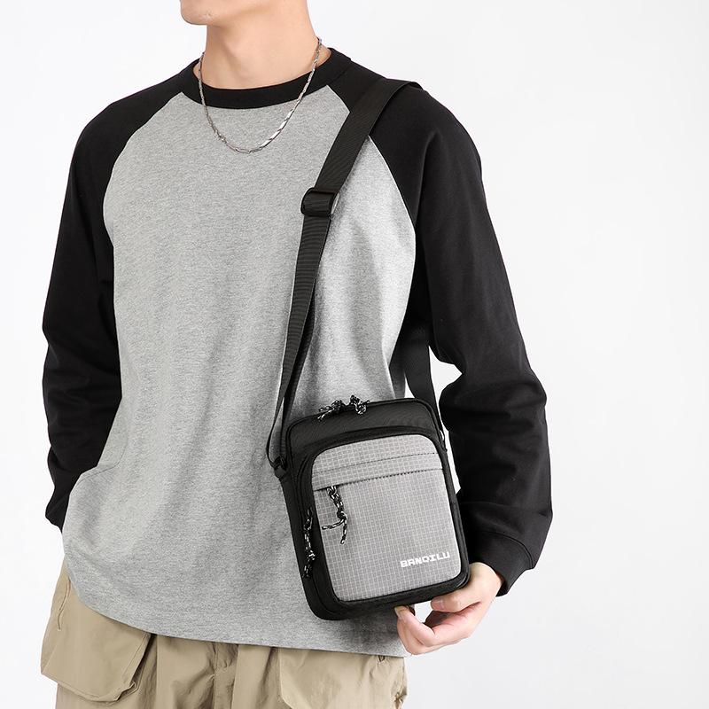 Check Canvas Shoulder Bag Men's Lightweight Crossbody Small Square Bag