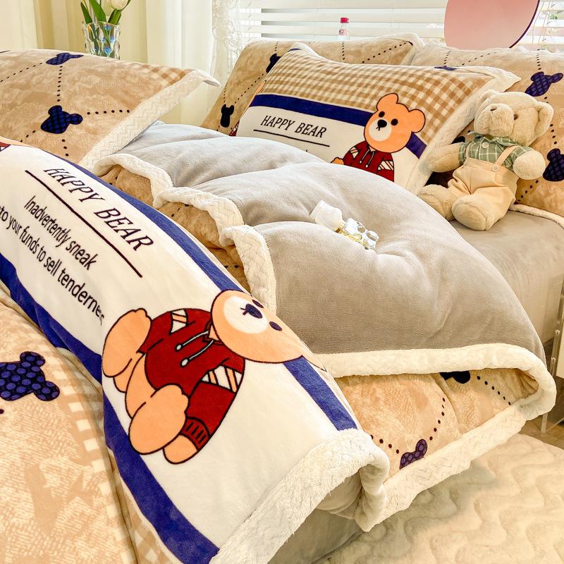 Retro pastoralny styl mleczny czteroczęściowy prześcieradło poszwa na kołdrę pogrubiony ciepły pokrowiec na kołdrę na łóżko koralowy aksamit zimowy trzyczęściowy zestaw