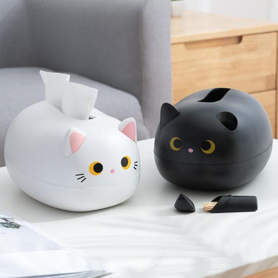 Tissue Dispenser Cute Cat Shaped Paper Holder Large Capacity Wide-Mouth Design Multi-Functional Storage Box