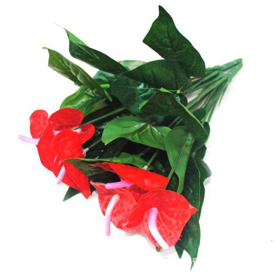 1ks 3 hlavy 9 listů Umělá rostlina Anthurium květina Domácí kancelář Zahrada Dekor