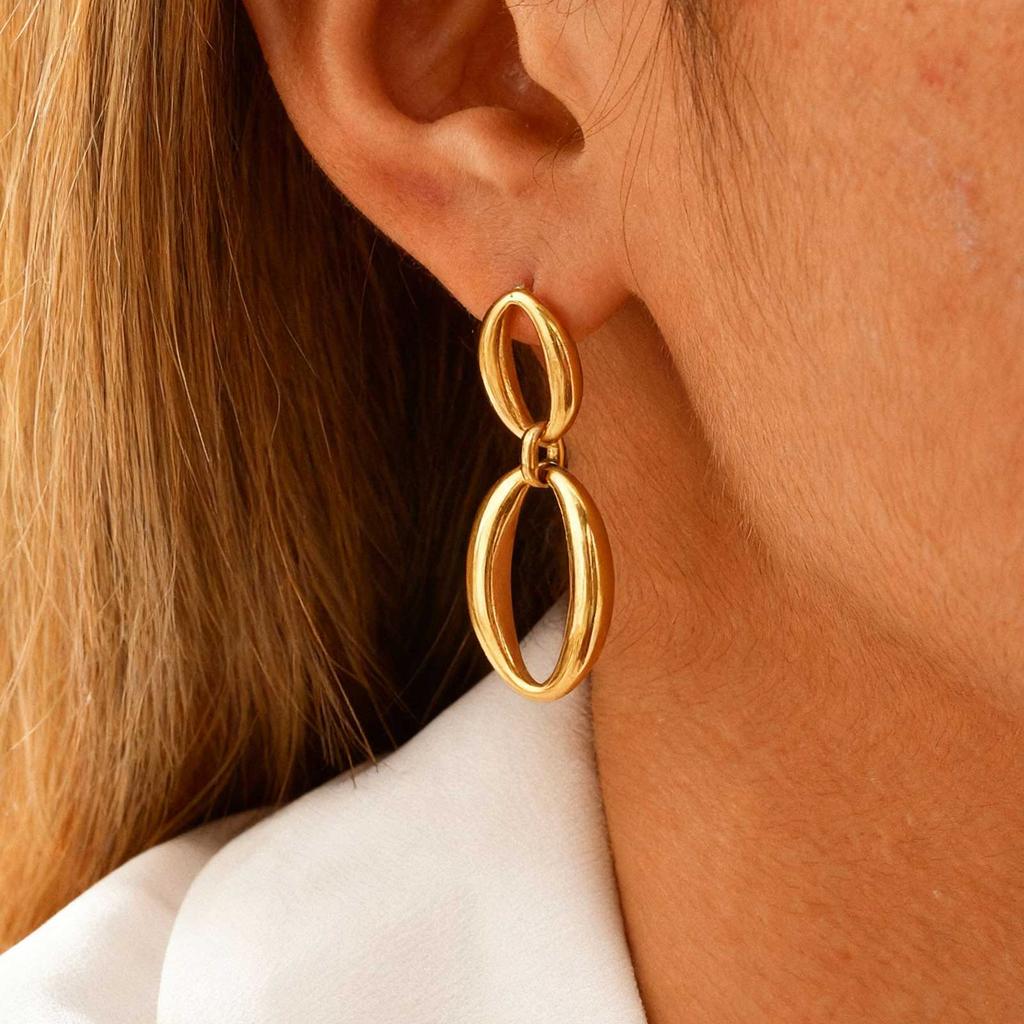 Distinctive Elliptical Stud Earrings for Women Hand-made Chain Stainless Steel Earrings Minimalist Waterproof Jewelry Gift