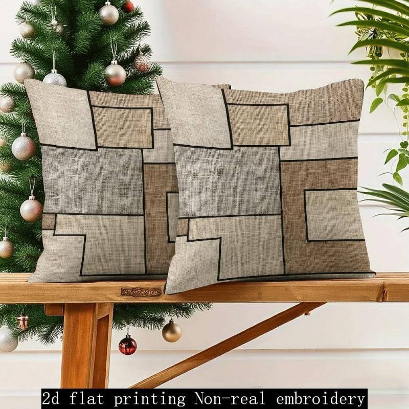 

Printed Color Block Pattern Pillow Cover Featuring 2D Bohemian Minimalist Style Bedroom Cushion Covers for Living Room