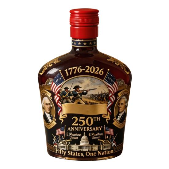 

250th Anniversary Wine Bottle Commemorative Colored Glass Wine Decanter with Founding Fathers Historic Images 1776-2026 Patriotic Decor for Home червоний