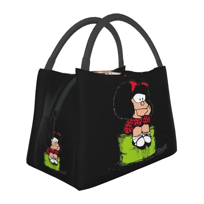 Custom Vintage Mafalda Manga Insulated Lunch Bags for Quino Comic Cartoon Thermal Cooler Bento Box Office Picnic Travel
