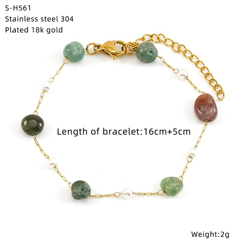 Titanium Steel Glazed Bead Pearl Bracelet, Sweet Crystal Natural Stone Colored Jewelry, High Sense Of Personality