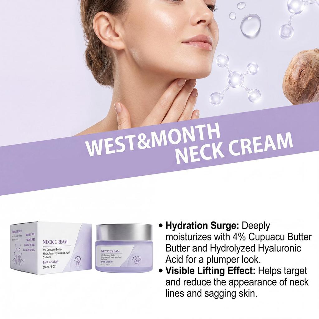 Crème hydratante pour le cou, soin doux respectueux de la peau, peau douce du visage et du cou, crème de massage rafraîchissante et hydratante pour le visage et le cou 50g