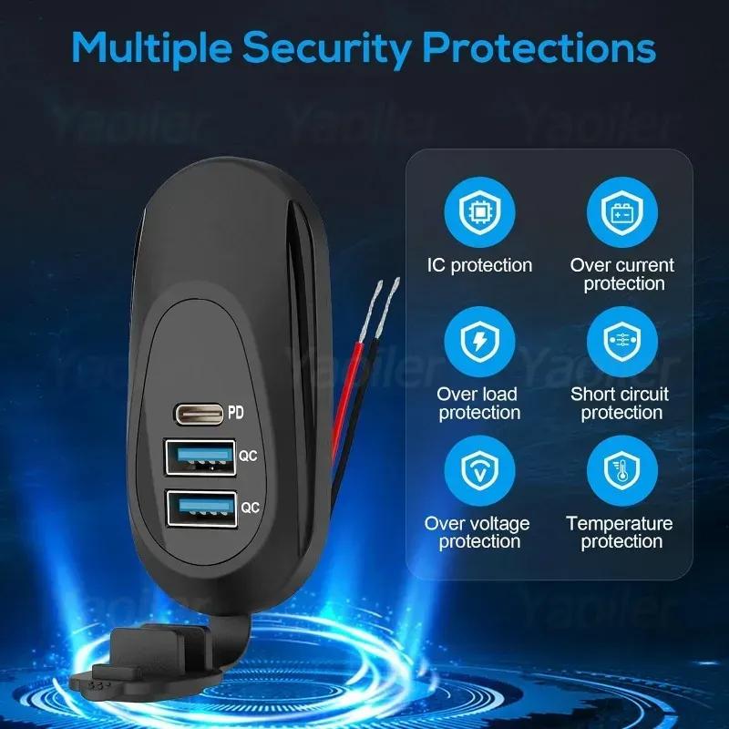 3-Ports 56W 12V RV USB Outlet Dual 18W QC3.0 USB-A & PD3.0 USB-C Outlet Car Charger Socket For Car Marine Boat Motorcycle Truck
