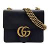 Geantă de umăr din piele GG Marmont cu accesorii Double G, Geantă de umăr mică pentru femei, Neagră 779790-A7M0T-1000