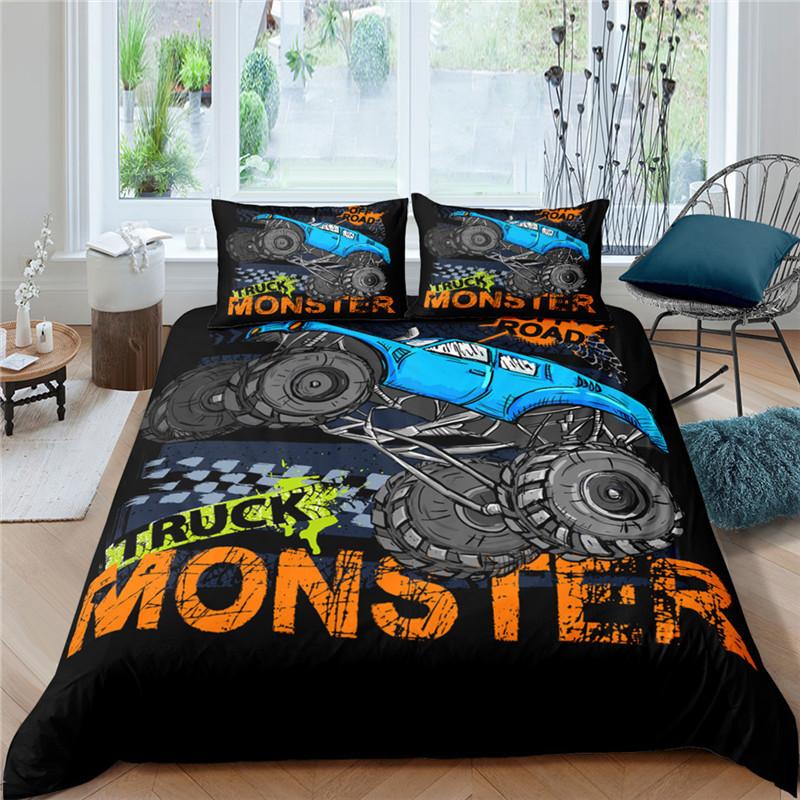 Monster Car King Queen Duvet Cover Cartoon Bedding Set For Boys Lovely Toy Truck Comforter Cover 2/3pcs Polyester Quilt Cover