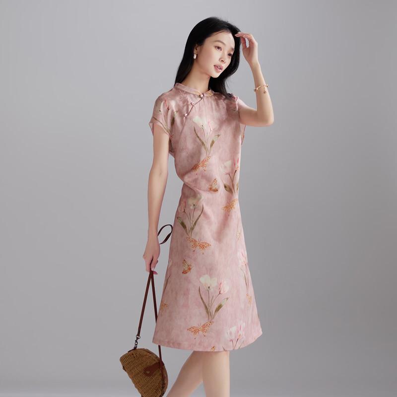 SOFSIL New Chinese Style Printed Short-Sleeve Qipao Dress