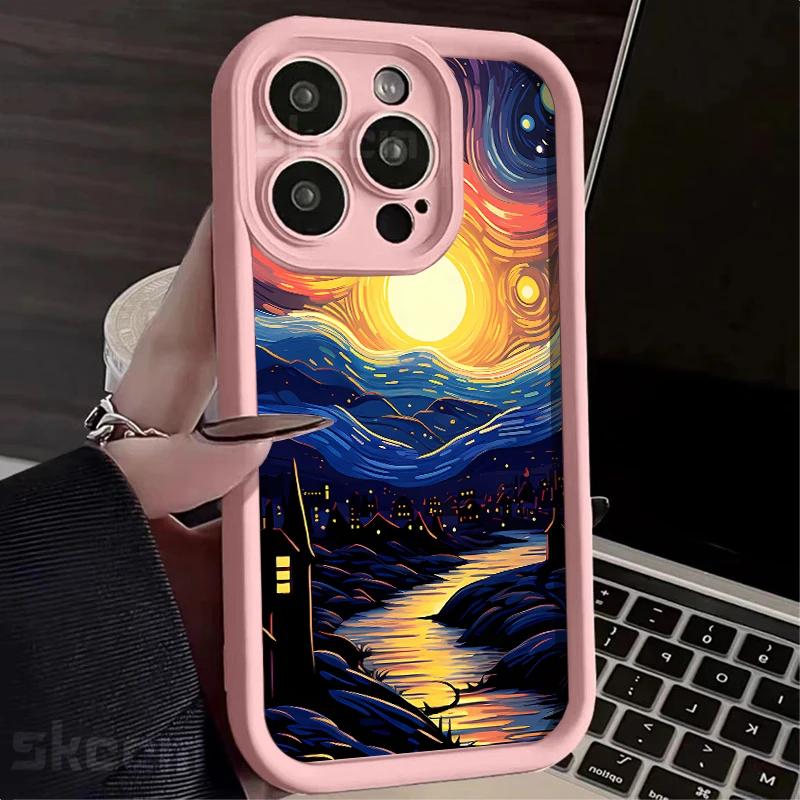 VanGogh Oil Painting Starry Sky Phone Case For iPhone 16 Pro Max 15 14 13 12 11 Pro Max XS X XR 7 8 Plus Shockproof Cover
