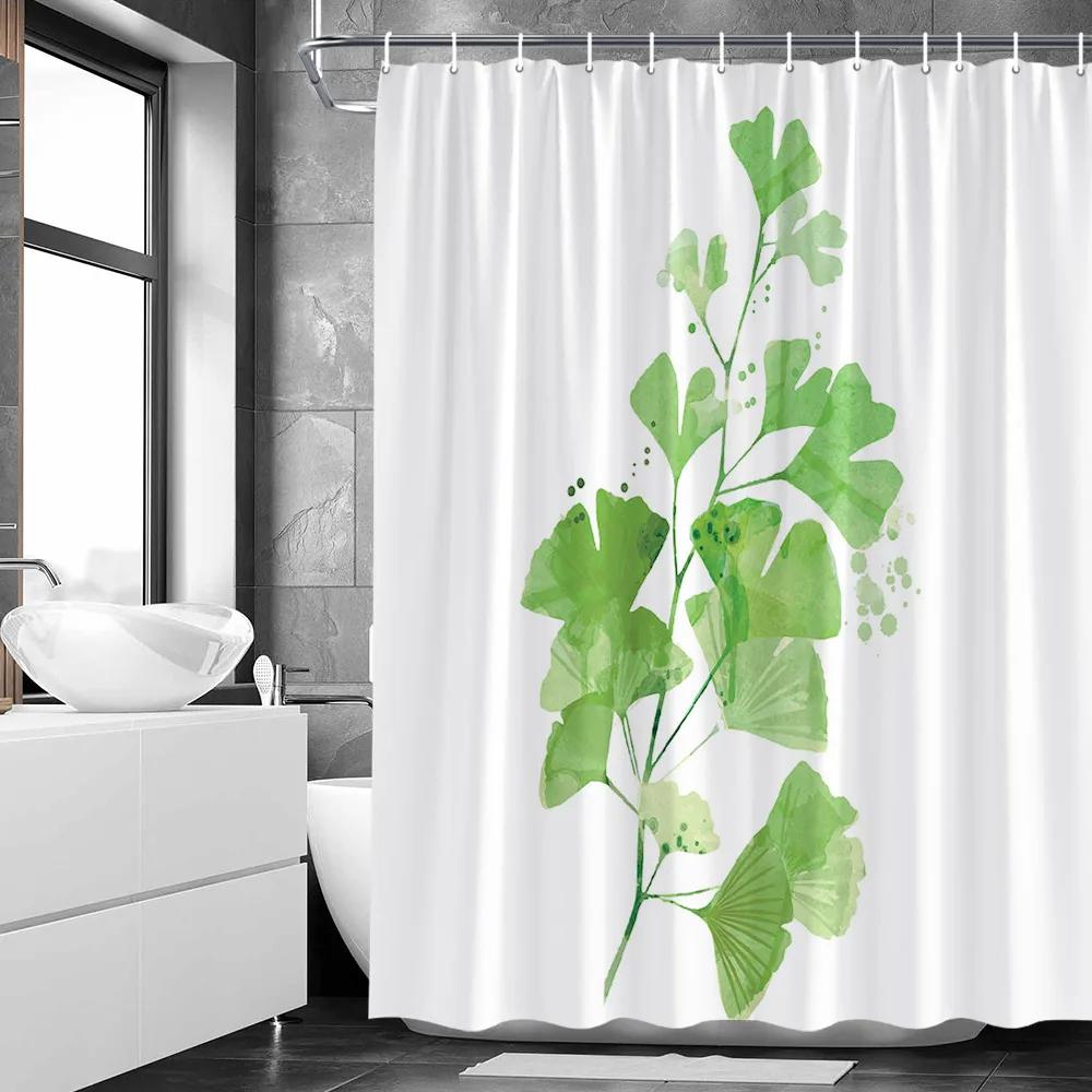 Sexy Woman White Shower Curtains Highland Cow Palm Leaf Ink Flower Bird Polyester Fabric Washable Bathroom Decor Bath Curtain