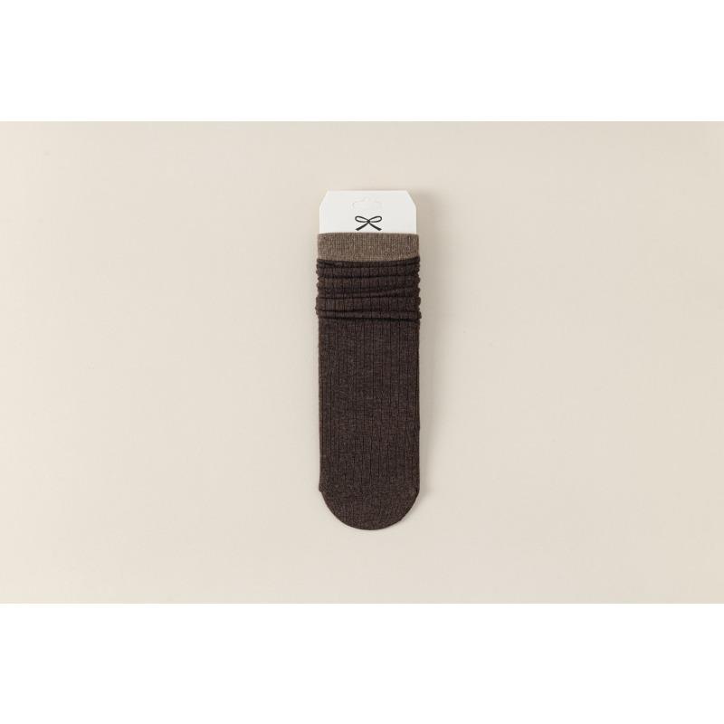 Ladies Autumn and Winter New Solid Color Wide Stripe Boneless Drum Pile Cotton Socks