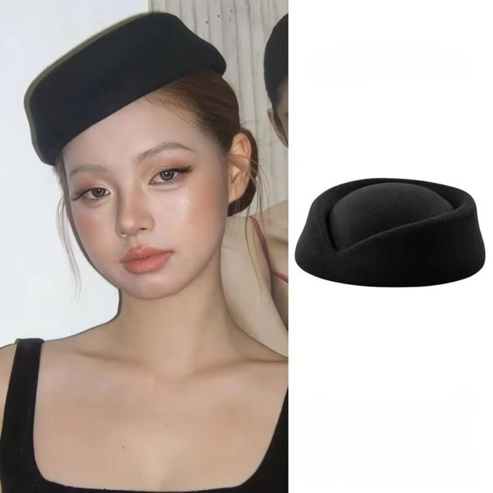 Formal Stewardess Hat Solid Felt Beret Fashion Flight Attendant Hat  Women Headwear