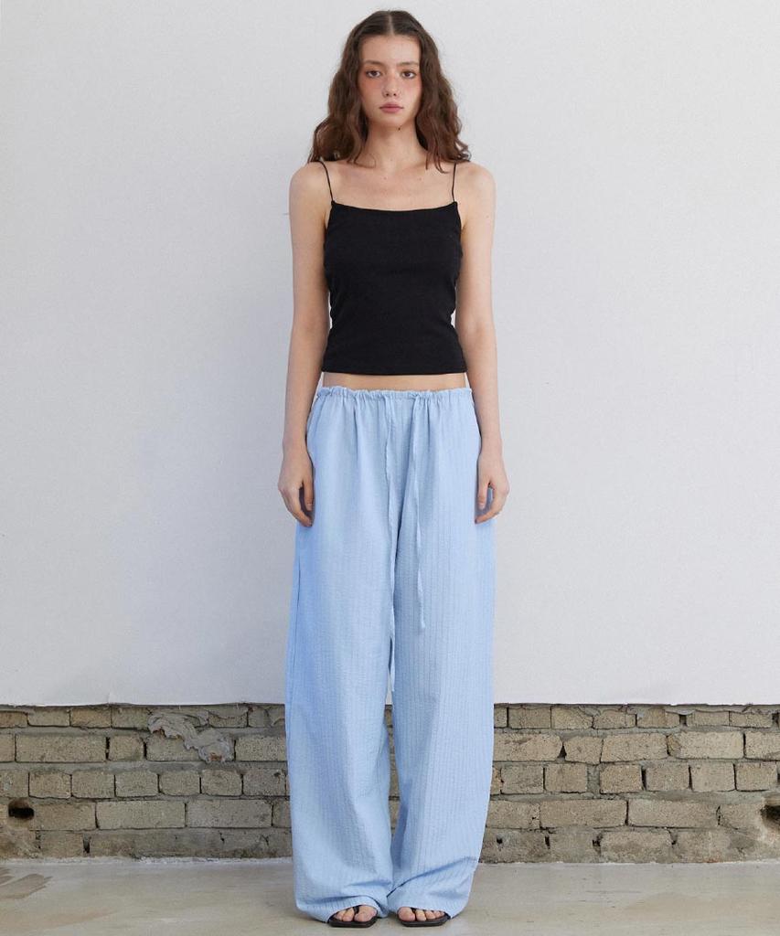 Lense Seersucker Banding Stripe Wide Pants Sky Blue