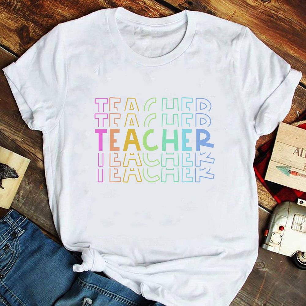Teacher Print Women Graphic Tee Casual Short Sleeve T Shirts Harajuku Tshirt Female Kawaii Teach