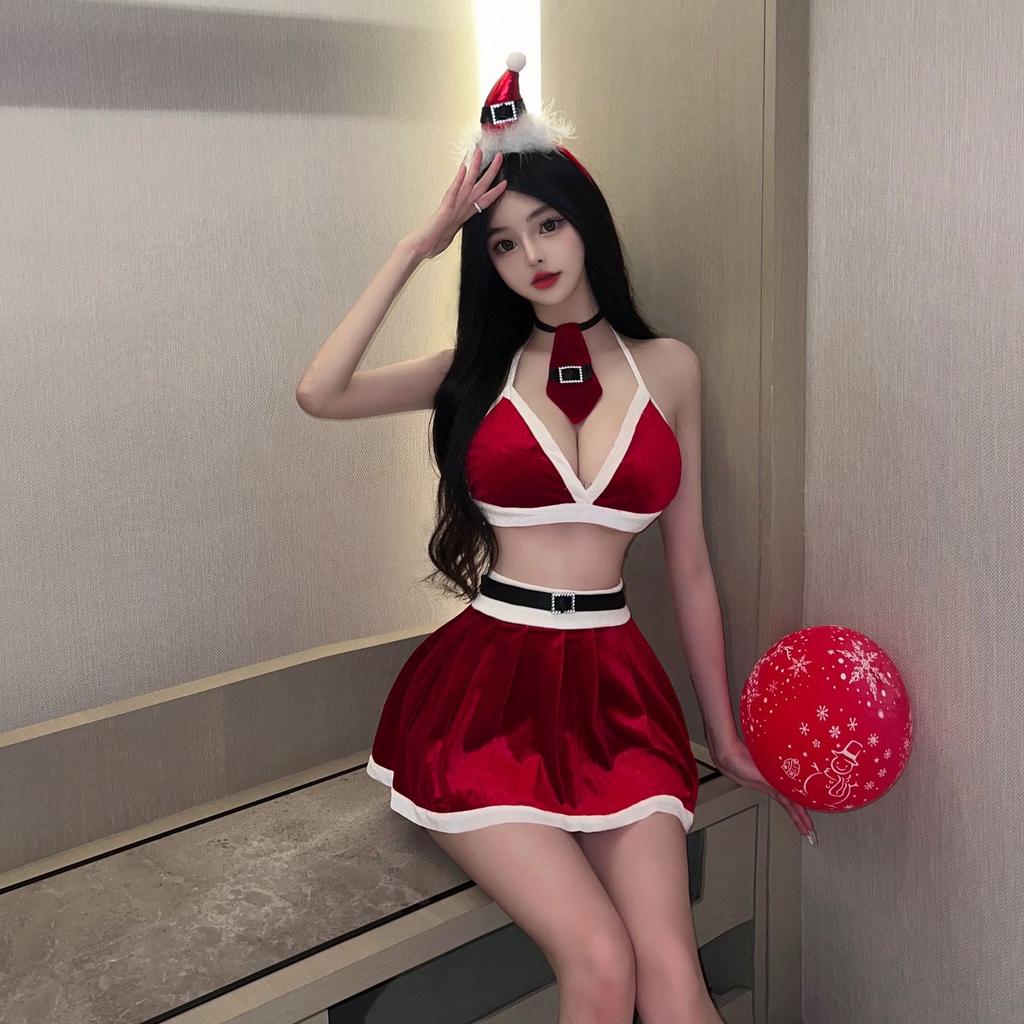 Sex Underwear Golden Velvet Split Christmas Set New Year's Day Robe Cosplay Temptation