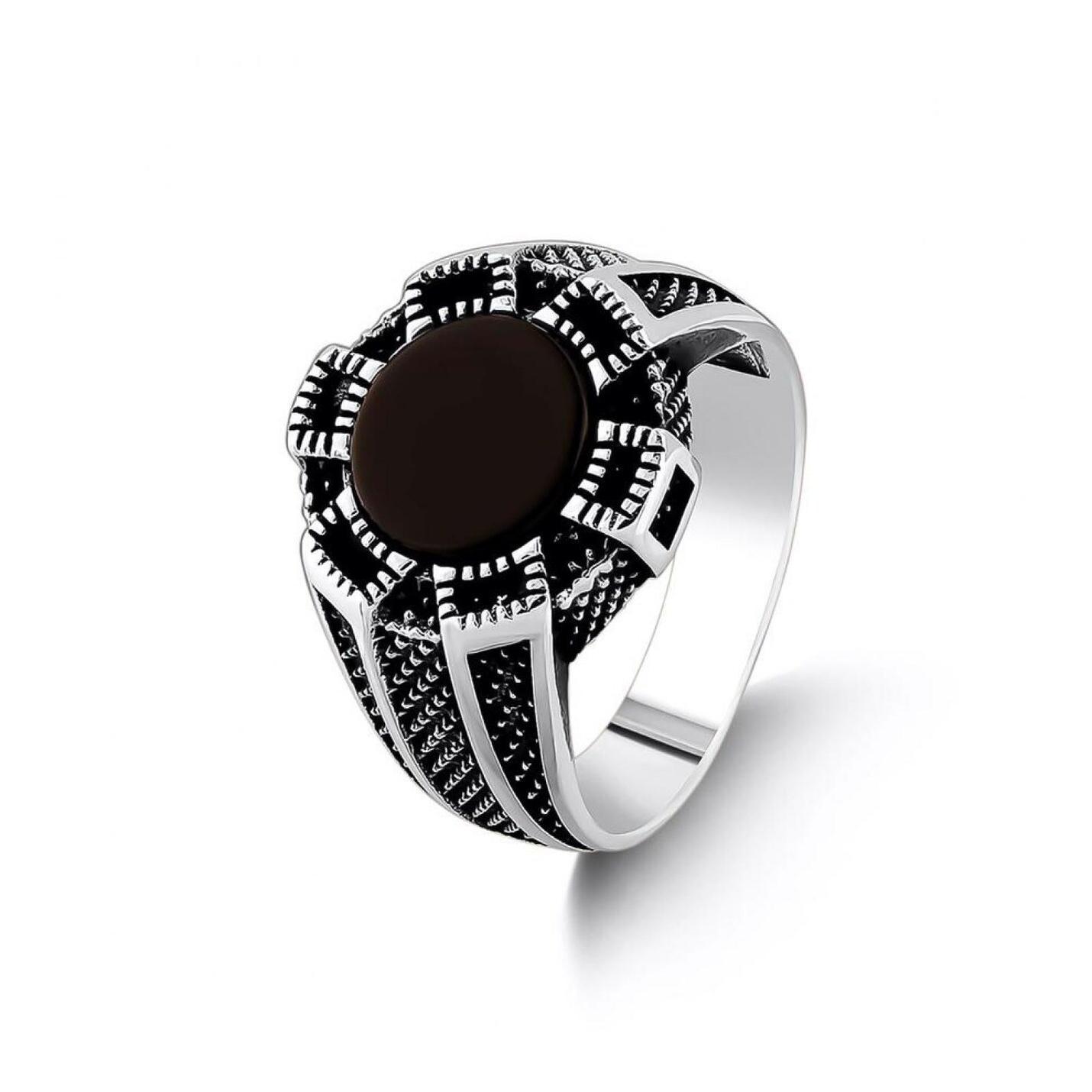 

Круглое мужское кольцо из стерлингового серебра 925 пробы с черным ониксом