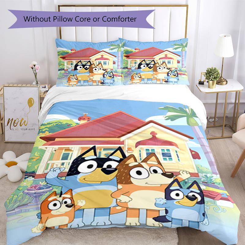 3pcs Bluey Bedding Set Duvet Cover Closure Includes 1 Duvet Cover & 2 Pillowcases, Soft and Comfortable for All Seasons.