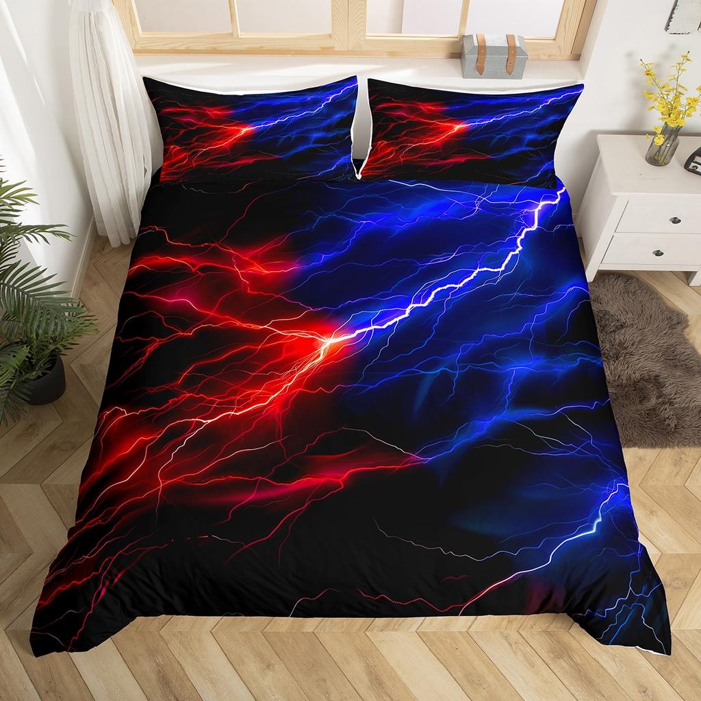 Homewish Neon Purple Lightning Duvet Cover Set for Kid,Nature Scenery Bedding Set,Tornado Storm Bed Set