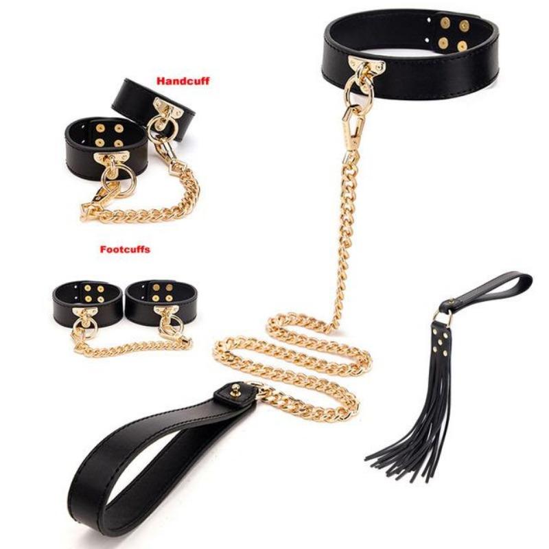 SlaveBondage Kits Echtes Leder Fesselset Handschellen Kragenknebel Analvibratoren Sexspielzeug für Frauen Paare Spiele für Erwachsene