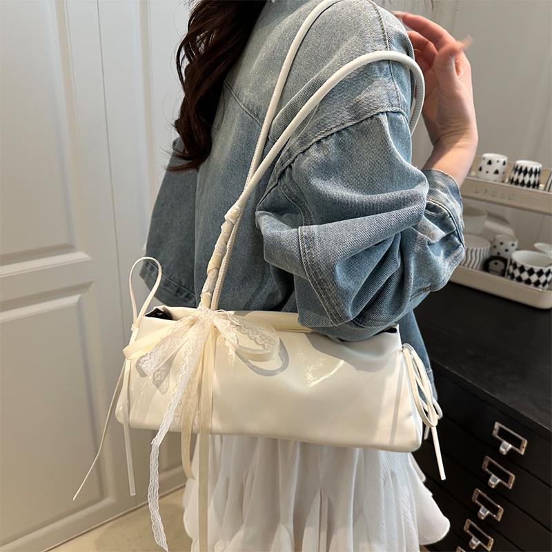 French Elegant Square Bag Korean Bow Decoration Pu High-quality Bag Niche Simple Ballet Style Shoulder Bag New Casual Women Bags