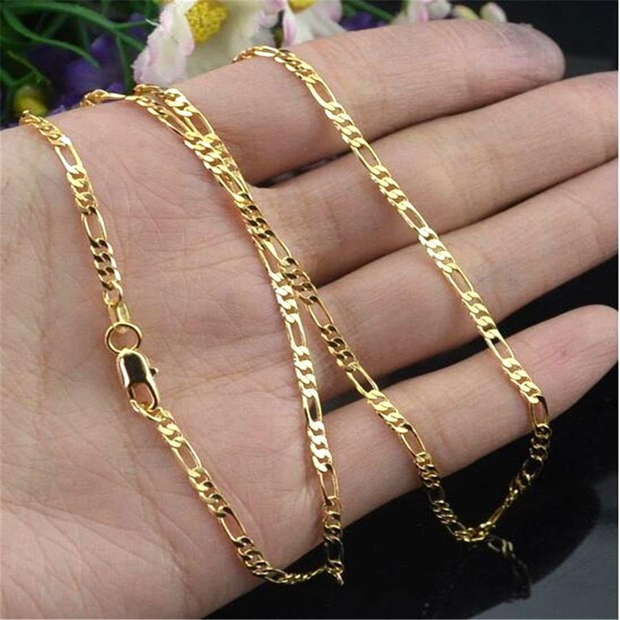 1PC 2.5MM Men's French Figaro Necklace Chain 18K Gold Plated Copper Plated Long Chain Necklace Unisex Jewelry 16-30inch