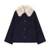 Womens Wool Blend Long Sleeve Coat With Faux Fur Collar Loose Fit Street Style Winter Outerwear