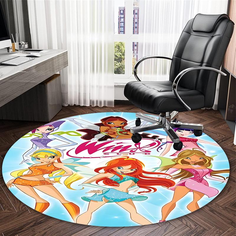1pc Winx Club  Carpet, Round Rug, Comfortable, Suitable for Entryways, Living Rooms, Office, And Bedrooms, Christmas Decoration