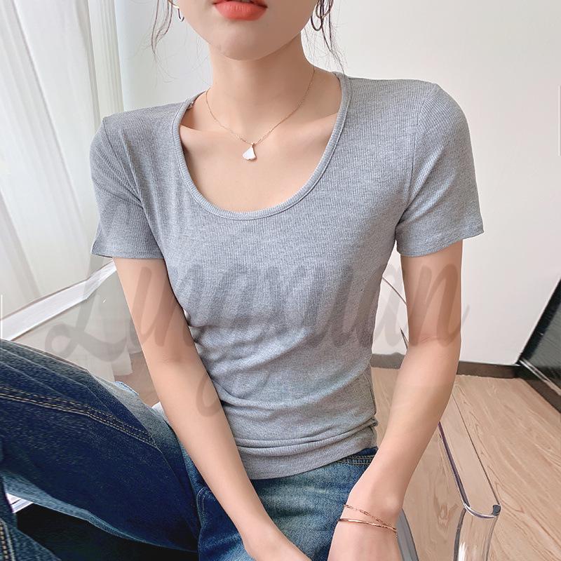 

Women s Slim Fit Short-Sleeve Cotton T-Shirt, Summer 2026 - White Round Neck Top Medium сірий колір