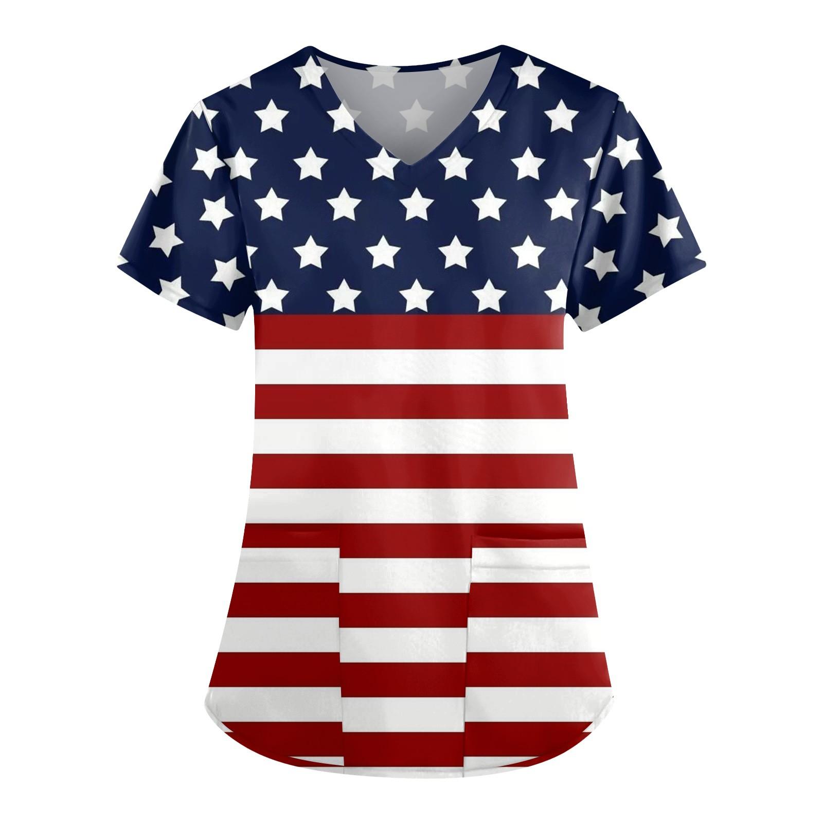 

Женские модные повседневные топы с v-образным вырезом и защитная спецодежда с принтом ко Дню независимости XXXL