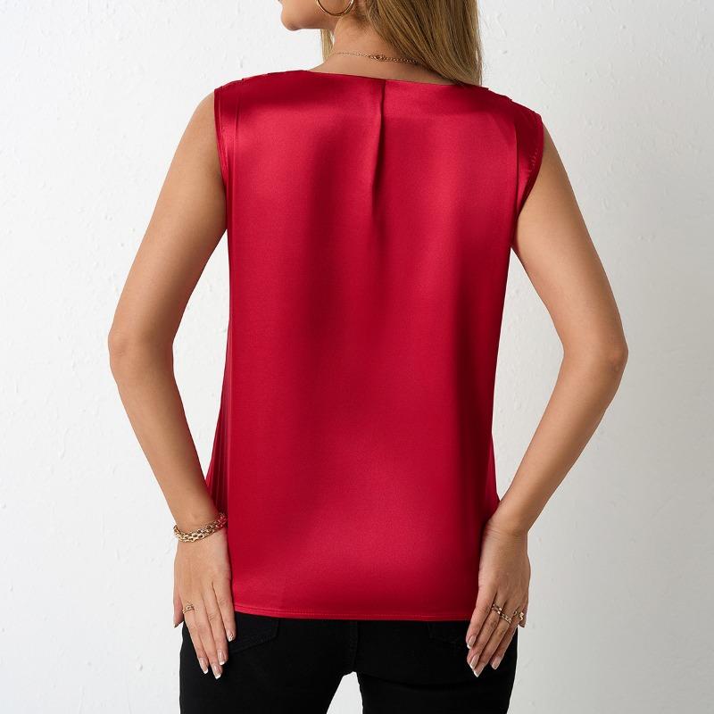 Women's Spring Summer Satin Suit Style Commuter Vest Base Top
