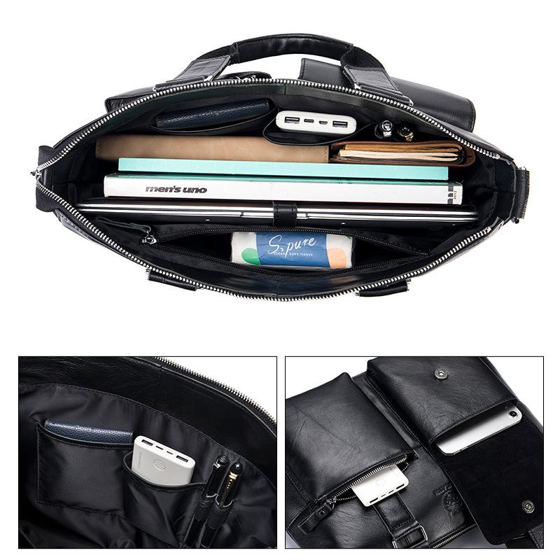 Cowhide Men's Briefcase, Genuine Leather Men's Bag, Retro Casual Shoulder Bag, Laptop Bag