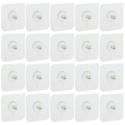 Stainless Steel Heavy-Duty Adhesive Wall Nail Hooks|for Hanging Clothes, Hats, Keys, and More|Bathroom & Bedroom Hooks (Pack of 20), Transparent