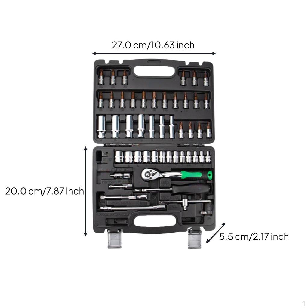 Socket Wrench Set, Hex Key Screwdriver Kit, Portable Tool Storage Case, Automotive Repair Black