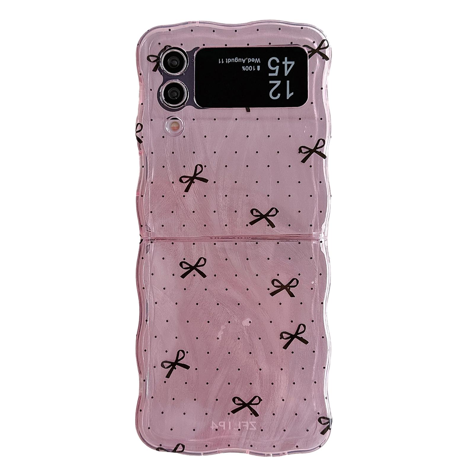 

For Samsung Galaxy Z Flip4 5G Case Pattern Printing TPU Phone Cover Wave Edge Pink Dot Butterfly