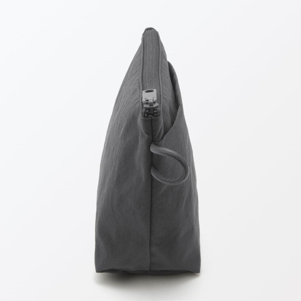 MUJI Wrinkle Nylon Gusset Pouch Dark Gray S 16.5×11×6 Cm