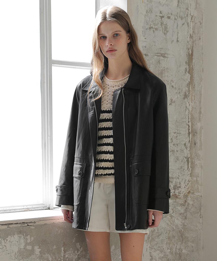 Beleunepeu Scalloped Stripe Knit Pullover_Ivory