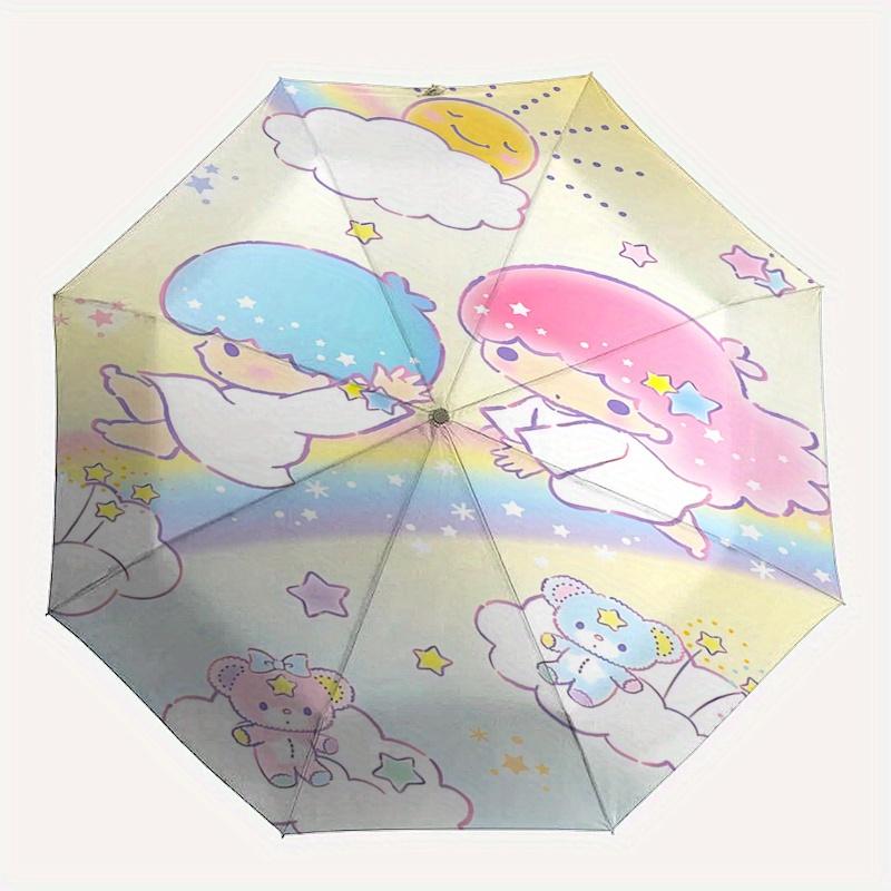 Little Twin Stars, Rainbow Automatic opening and closing folding umbrella with 8 rib frame and compact travel design, perfect for all occasi