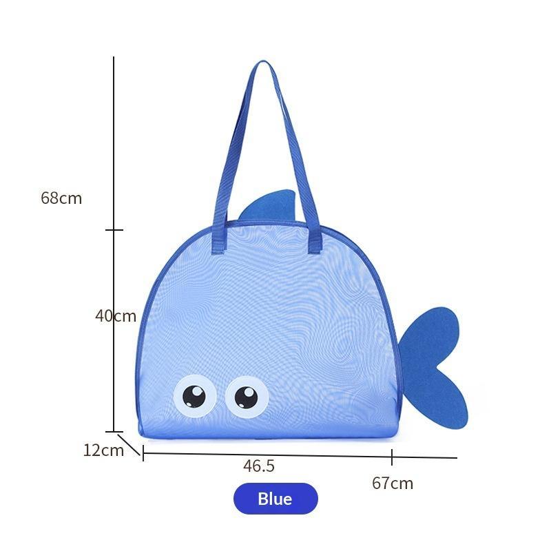 Cute Fish Shaped Mesh Beach Tote Bag Breathable Portable Lightweight Kids Summer Beach Play Shell Toy Collection Storage Bag A1