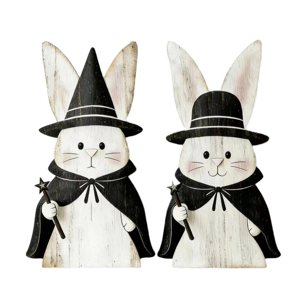 Easter Bunny Figurine, Wooden Craft, Home Decoration, Couple Bunny Figurine With Glasses.