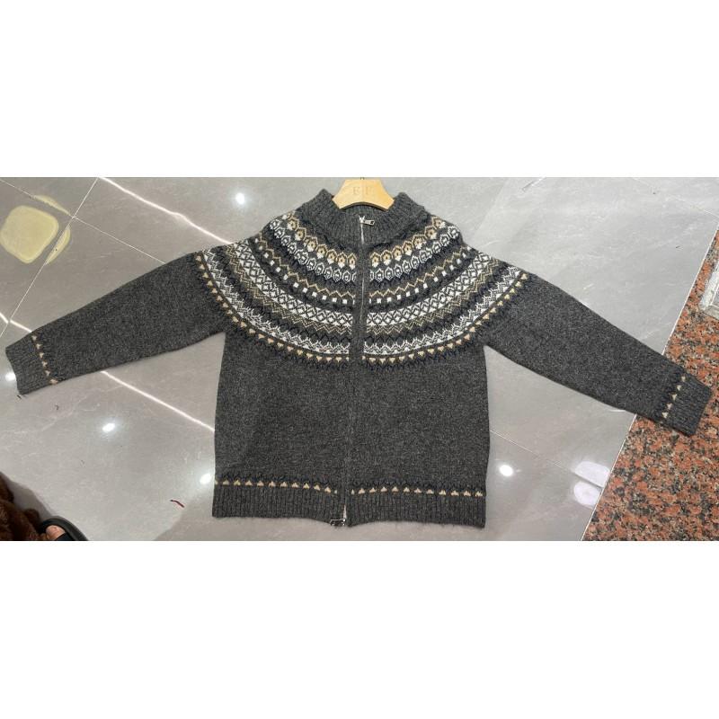 Faroese-Inspired Cable Knit Zip-Up Sweater Womens Oversized Round Neck Cardigan Winter
