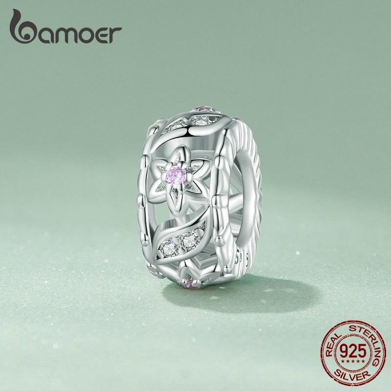 

BAMOER стерлингового серебра 925 пробы в стиле рококо подвесная бусина капля воды циркон цветок кулон подвески для женщин DIY браслет и ожерелье 925 silver