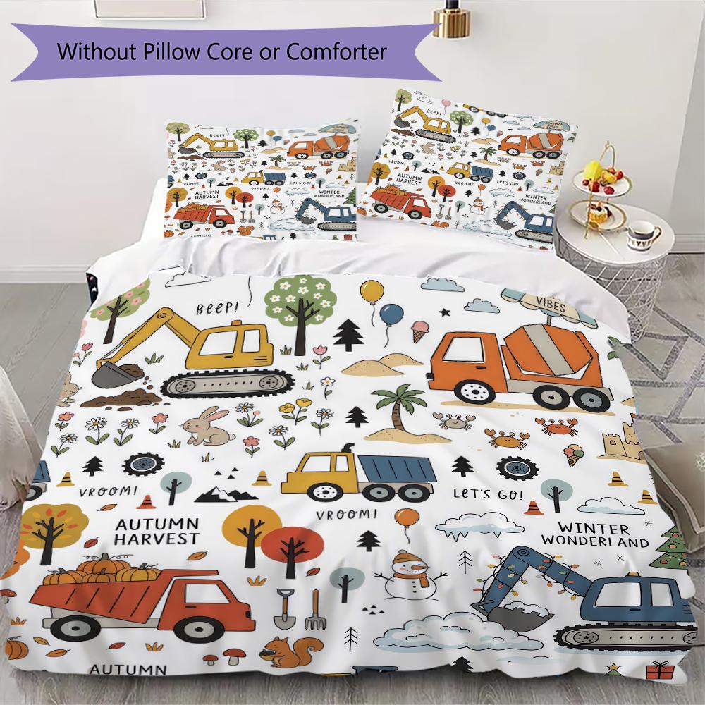 Colorful Repeat Truck Pattern Bedding Uilt Set Uilt Cover Pillowcase Home Decoration Birthday Gift (1 * Duvet Cover + 2 * Pillowcase Without Core)
