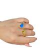 18K Rose Gold Double-Sided Ring: Red and Blue Agate Four-Leaf Clover Flip Design